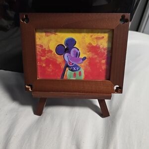Vintage Disney Mickey Mouse Picture Frame Wood With Easel 3.5" x 5"